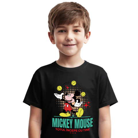 Desene Animate - Tricou Copii cu Mickey si spectacolul mingilor 100% Bumbac, Negru, 12 Ani