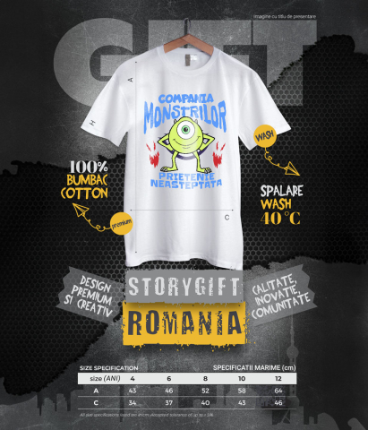 Tricou Copii cu Mike Wazowski - Povesti cu un singur ochi 100% Bumbac, Alb, 8 Ani [5]