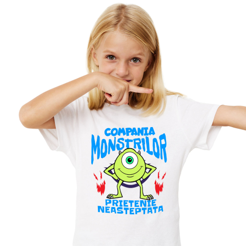Tricouri - Tricou Copii cu Mike Wazowski - Povesti cu un singur ochi 100% Bumbac, Alb, 8 Ani