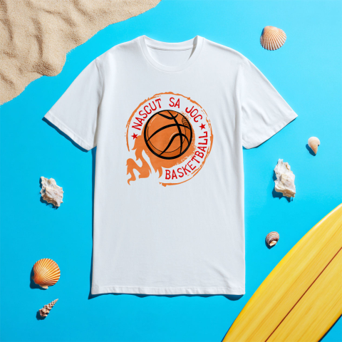 Tricou Femei, Barbati, Copii, Fata, Baiat, Unisex Personalizat Minge Baschet Flăcări – Cadou Motivațional „Născut Să Joc” pentru Iubitorii Sportului [4]