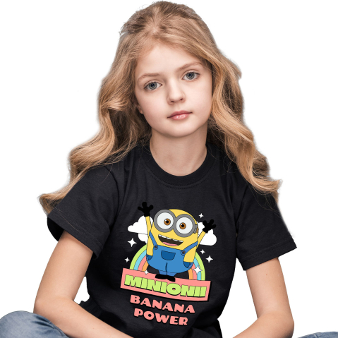 Tricou Copii cu Minionul în Lumea Veseliei 100% Bumbac, Negru, 12 Ani [1]
