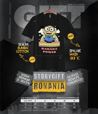 Tricou Copii cu Minionul în Lumea Veseliei 100% Bumbac, Negru, 12 Ani [5]