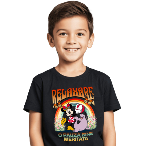 Tricou Copii cu Minnie Bucuroasa Se Joaca cu Prietenii 100% Bumbac, Negru, 10 Ani [1]
