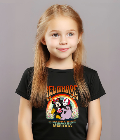 Tricou Copii cu Minnie Bucuroasa Se Joaca cu Prietenii 100% Bumbac, Negru, 10 Ani [2]
