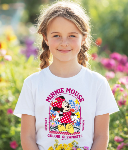 Tricou Copii cu Minnie, cu flori strălucitoare în jurul ei 100% Bumbac, Alb, 8 Ani [2]