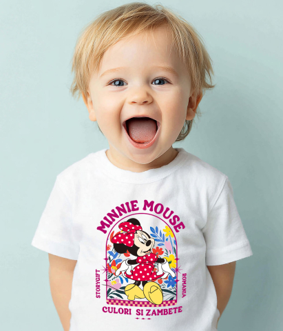 Tricou Copii cu Minnie, cu flori strălucitoare în jurul ei 100% Bumbac, Alb, 8 Ani [3]