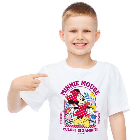 Tricou Copii cu Minnie, cu flori strălucitoare în jurul ei 100% Bumbac, Alb, 8 Ani [1]