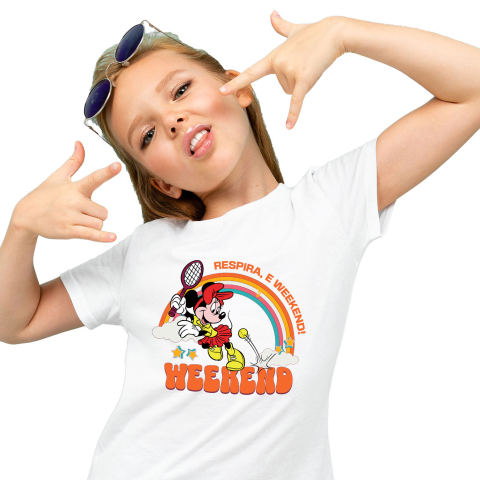 Desene Animate - Tricou Copii cu Minnie In Actiune la Tenis 100% Bumbac, Alb, 6 Ani