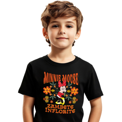 Tricou Copii cu Minnie, iubitoare și veselă 100% Bumbac, Negru, 12 Ani [1]