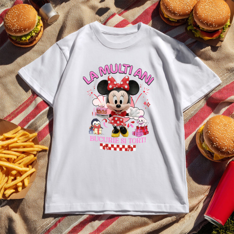Tricou Copii cu Minnie Mouse – Cadouri si Tort pentru Micile Printese 100% Bumbac, Alb, 10 Ani [4]