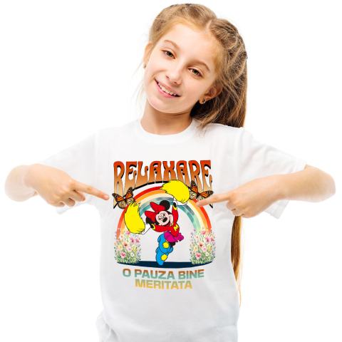Desene Animate - Tricou Copii cu Minnie Se Bucura Dansand Fara Oprire 100% Bumbac, Alb, 6 Ani