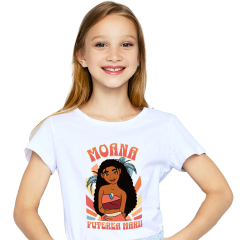 Tricouri - Tricou Copii cu Moana - Printesa curajoasa 100% Bumbac, Alb, 10 Ani
