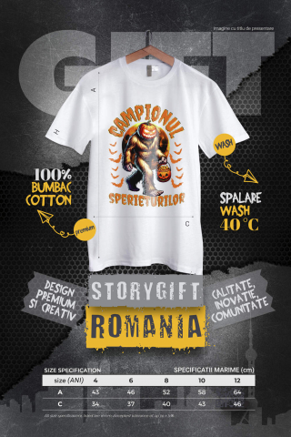 Tricou Femei, Barbati, Copii, Fata, Baiat, Unisex Personalizat Monstru cu Păr și Cap de Dovleac | „Campionul Sperieturilor” | Cadou Personalizat Halloween [3]