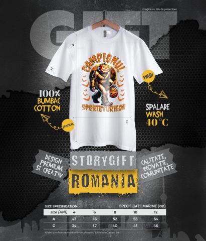 Tricou Femei, Barbati, Copii, Fata, Baiat, Unisex Personalizat Monstru cu Păr și Cap de Dovleac | „Campionul Sperieturilor” | Cadou Personalizat Halloween [5]