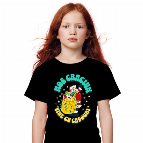 CRACIUN - Tricou Femei, Barbati, Copii, Fata, Baiat, Unisex Personalizat Tricou Personalizat Crăciun – Moș Crăciun Vesel cu Sac Plin de Cadouri