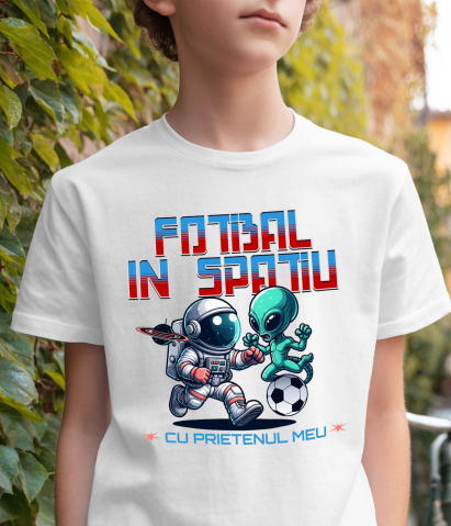Tricou Femei, Barbati, Copii, Fata, Baiat, Unisex Personalizat „Extraterestru și Astronaut Meci Fotbal în Spațiu – Cadouri Personalizate pentru Familie, Tati și Copii” [3]
