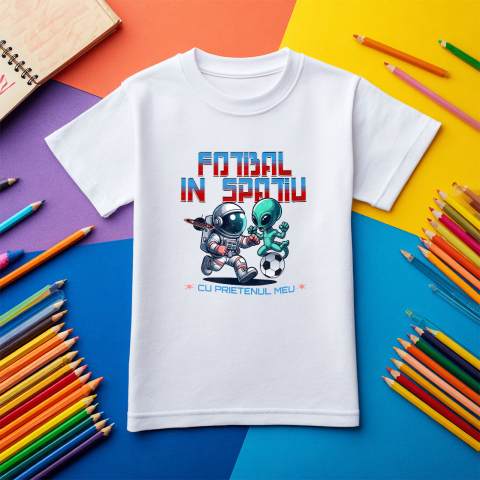 Tricou Femei, Barbati, Copii, Fata, Baiat, Unisex Personalizat „Extraterestru și Astronaut Meci Fotbal în Spațiu – Cadouri Personalizate pentru Familie, Tati și Copii” [4]