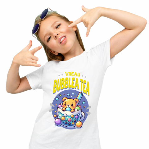 bauturi - Tricou Femei, Barbati, Copii, Fata, Baiat, Unisex Personalizat „Pahar cu Bule și Ursuleț pentru Ceai Rece - Bubble Tea Cadou Personalizat”