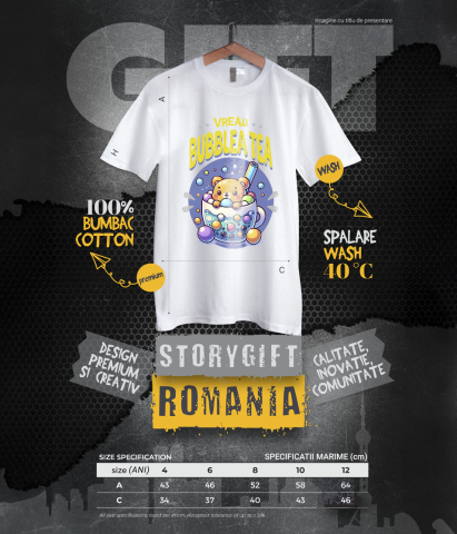 Tricou Femei, Barbati, Copii, Fata, Baiat, Unisex Personalizat „Pahar cu Bule și Ursuleț pentru Ceai Rece - Bubble Tea Cadou Personalizat” [5]