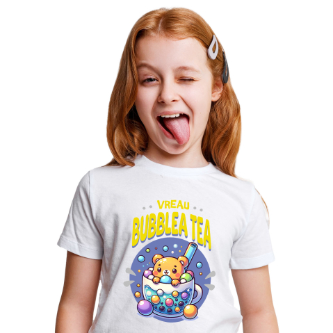 Tricou Femei, Barbati, Copii, Fata, Baiat, Unisex Personalizat „Pahar cu Bule și Ursuleț pentru Ceai Rece - Bubble Tea Cadou Personalizat” [1]