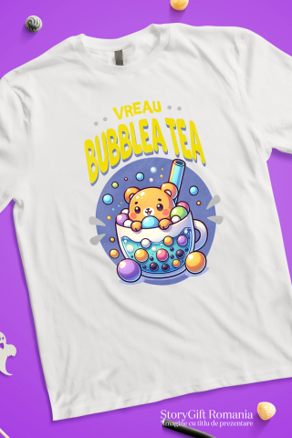 Tricou Femei, Barbati, Copii, Fata, Baiat, Unisex Personalizat „Pahar cu Bule și Ursuleț pentru Ceai Rece - Bubble Tea Cadou Personalizat” [2]