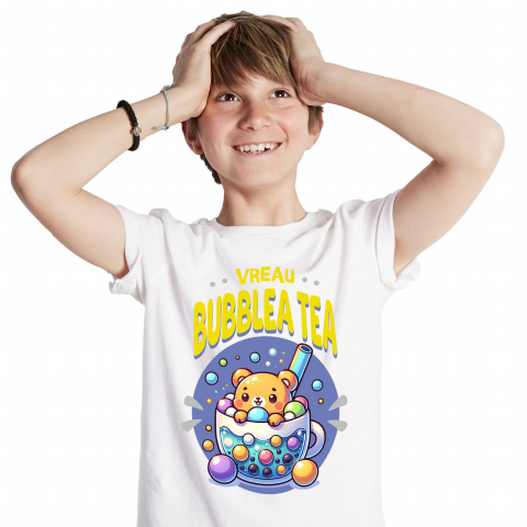 Tricou Femei, Barbati, Copii, Fata, Baiat, Unisex Personalizat „Pahar cu Bule și Ursuleț pentru Ceai Rece - Bubble Tea Cadou Personalizat” [1]