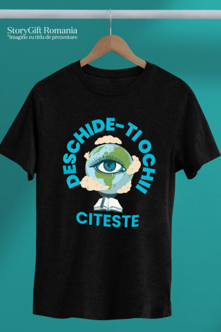 Tricou Femei, Barbati, Copii, Fata, Baiat, Unisex Personalizat "Produse educaționale personalizate – Pământ Tera cu ochi gene lungi și carte deschisă" [2]