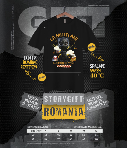 Tricou Copii cu Pantera Neagră – Bucurie, Tort și Cadouri pentru Copii 100% Bumbac, Negru, 12 Ani [5]
