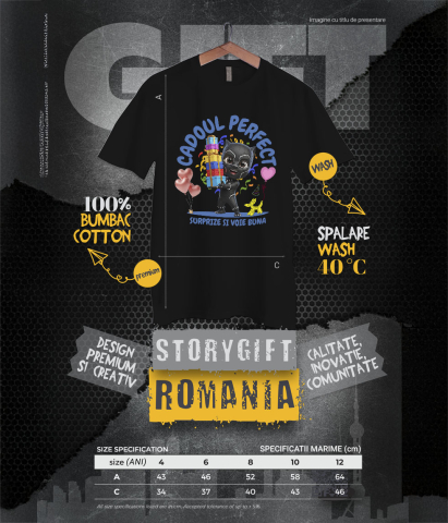 Tricou Copii cu Pantera Neagra Cadou cu Inima de Erou 100% Bumbac, Negru, 12 Ani [5]