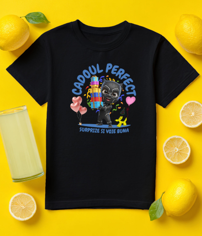 Tricou Copii cu Pantera Neagra Cadou cu Inima de Erou 100% Bumbac, Negru, 12 Ani [4]