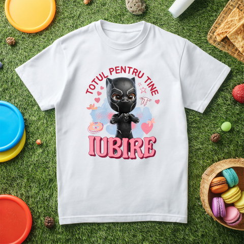 Tricou Copii cu Pantera Neagra, Iubire, Dragoste, Afectiune, Inima 100% Bumbac, Alb, 6 Ani [4]