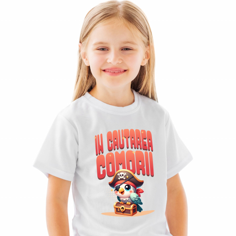ANIMALE - Tricou Femei, Barbati, Copii, Fata, Baiat, Unisex Personalizat „Papagal Pirat Colorat Cu Pălărie Și Cufăr De Comori – Cadou Personalizat „În Căutarea Comorii””