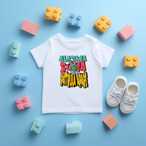 Tricou Copii cu Patrula Catelusilor Rocky - Catelul inventiv care face lumea mai curata 100% Bumbac, Alb, 8 Ani [4]