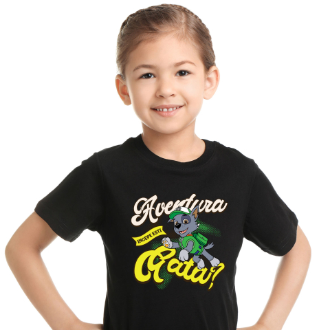 Tricouri - Tricou Copii cu Patrula Catelusilor Rocky - Salvatorul care protejeaza planeta 100% Bumbac, Negru, 6 Ani