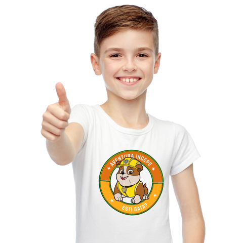 Tricouri - Tricou Copii Patrula Catelusilor Rubble, 100% Bumbac, Alb, 6 Ani