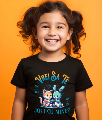 Tricou Femei, Barbati, Copii, Fata, Baiat, Unisex Personalizat Tricou Personalizat Pisică și Iepure – Cadou Jucăuș pentru Copii | Desene Animate [2]