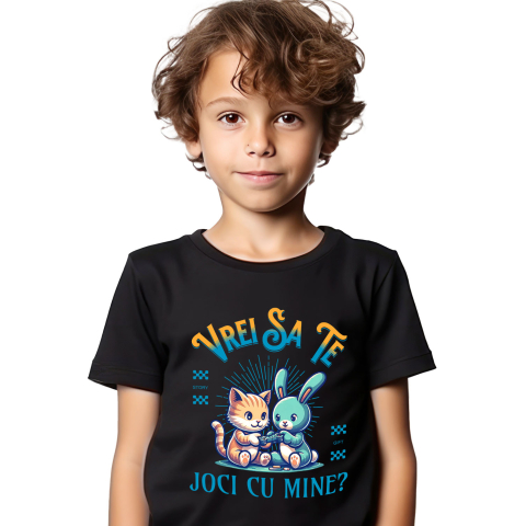 Tricou Femei, Barbati, Copii, Fata, Baiat, Unisex Personalizat Tricou Personalizat Pisică și Iepure – Cadou Jucăuș pentru Copii | Desene Animate [1]