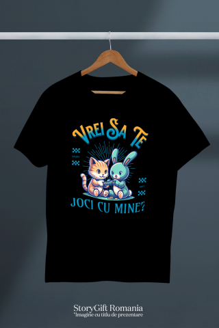Tricou Femei, Barbati, Copii, Fata, Baiat, Unisex Personalizat Tricou Personalizat Pisică și Iepure – Cadou Jucăuș pentru Copii | Desene Animate [1]