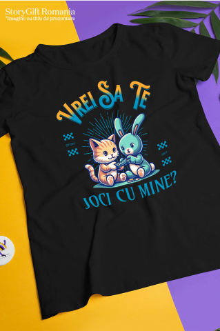 Tricou Femei, Barbati, Copii, Fata, Baiat, Unisex Personalizat Tricou Personalizat Pisică și Iepure – Cadou Jucăuș pentru Copii | Desene Animate [4]