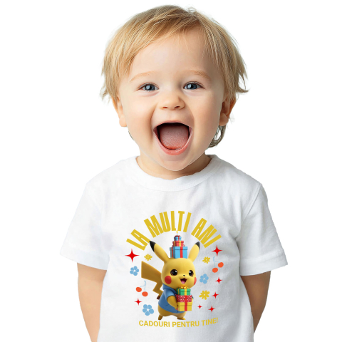 Aniversare - Tricou Copii cu Pikachu Aniversare - Cadou cu Stil si Energie Pozitiva 100% Bumbac, Alb, 10 Ani