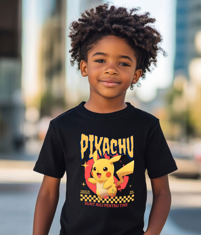 Tricou Copii cu Pikachu Cadru Plin de Veselie Disney 100% Bumbac, Negru, 10 Ani [3]