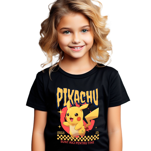 Tricouri - Tricou Copii cu Pikachu Cadru Plin de Veselie Disney 100% Bumbac, Negru, 10 Ani