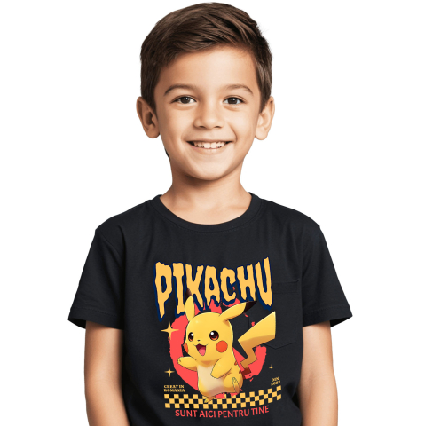 Tricou Copii cu Pikachu Cadru Plin de Veselie Disney 100% Bumbac, Negru, 10 Ani [1]
