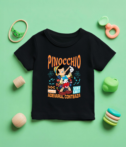 Tricou Copii cu Pinocchio - Nasul lui, misterul care il uimeste 100% Bumbac, Negru, 12 Ani [4]