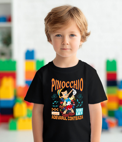 Tricou Copii cu Pinocchio - Nasul lui, misterul care il uimeste 100% Bumbac, Negru, 12 Ani [3]