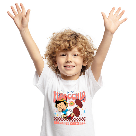 Tricouri - Tricou Copii cu Pinocchio - Rade in hohote si cade pe jos 100% Bumbac, Alb, 12 Ani