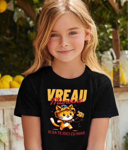 Tricou Femei, Barbati, Copii, Fata, Baiat, Unisex Personalizat Pisica Portocalie Jucăușă „Vreau Mâncare și Să Te Joi Cu Mine” – Cadou Amuzant Pentru Iubitorii De Pisici [3]
