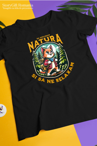 Tricou Femei, Barbati, Copii, Fata, Baiat, Unisex Personalizat Tricou Personalizat Aventură - „Să Explorăm Natura” | Cadouri pentru Iubitori de Pisici [2]