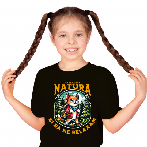 Tricou Femei, Barbati, Copii, Fata, Baiat, Unisex Personalizat Tricou Personalizat Aventură - „Să Explorăm Natura” | Cadouri pentru Iubitori de Pisici [1]