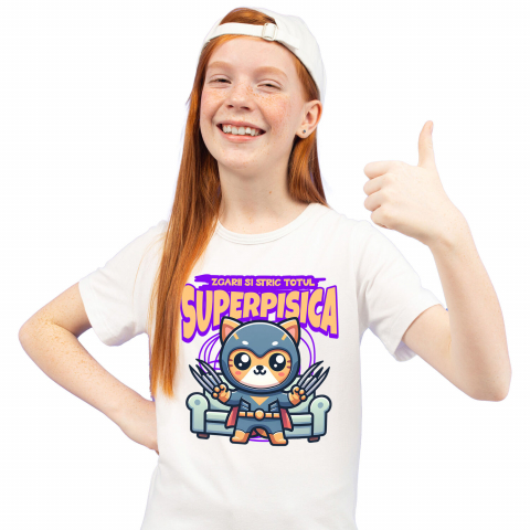 Tricou Femei, Barbati, Copii, Fata, Baiat, Unisex Personalizat Pisica Portocalie În Costum De Super Erou Cu Gheare Lungi – Cadou Personalizat „Zgârâi Și Stric Totul” Pentru Copii [1]